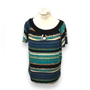 Brannan by Alfred Paquette Women’s Short Sleeve Medallion Cutout Neck Blouse